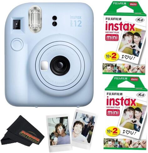 كاميرا Fujifilm Instax Mini 12 مع حزمة فيلم Fujifilm Instant Mini (40 ورقة) مع + قطعة قماش تنظيف من الألياف الدقيقة للصور من Sunshine (أزرق فاتح) in Saudi Arabia