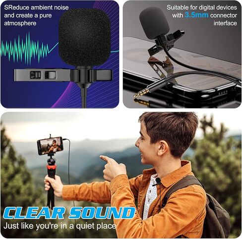 Professional Grade Lavalier Lapel Microphone for Panasonic Eluga I4 Compatible with iPhone Phone or Camera Blogging Vlogging ASMR Recording Video Tiny Shirt Microphone with Easy Clip On System Black in Saudi Arabia