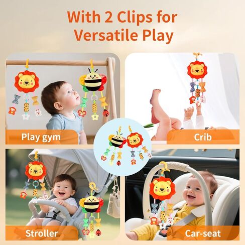 Baby Toys for 0 3 6 9 12 Months, Plush Animal Sensory Hanging Rattle,Newborn Interactive Soft Toys for Baby,Car Seat Stroller Toys Gift for Infant Boy Girl in Saudi Arabia