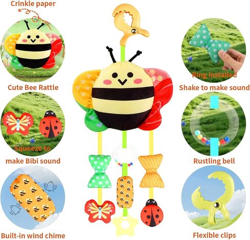Baby Toys for 0 3 6 9 12 Months, Plush Animal Sensory Hanging Rattle,Newborn Interactive Soft Toys for Baby,Car Seat Stroller Toys Gift for Infant Boy Girl in Saudi Arabia