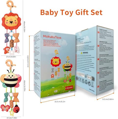 Baby Toys for 0 3 6 9 12 Months, Plush Animal Sensory Hanging Rattle,Newborn Interactive Soft Toys for Baby,Car Seat Stroller Toys Gift for Infant Boy Girl in Saudi Arabia