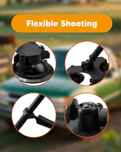 حامل سيارة بالشفط متوافق مع Insta360 x5 x4 x3 x2 x One RS R GoPro Max، حامل كاميرا بـ 5 أكواب شفط مع عصا سيلفي قابلة للقفل 45 بوصة لمدونات فيديو الحركة بزاوية 360 درجة in Saudi Arabia