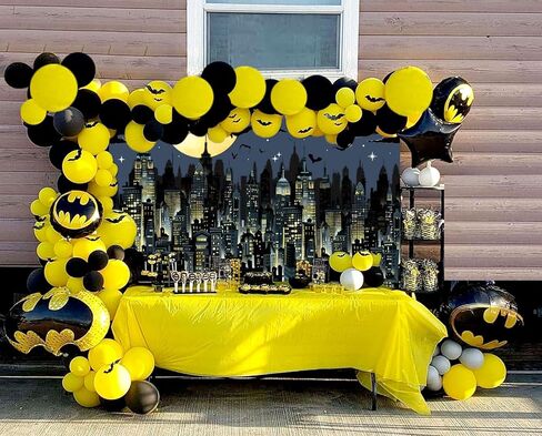 سوبر سيتي خارقة خلفية 7x5FT الأصفر البدر أفق سيتي سكيب موضوع التصوير الفوتوغرافي خلفية الأولاد حفلة عيد ميلاد كعكة الجدول زينة راية صور الدعائم in Kuwait