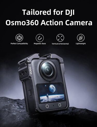 قفص كاميرا من الألومنيوم من llano لـ DJI Osmo 360 - إطار واقٍ مناسب بدقة CNC، حافظة معدنية خفيفة الوزن 45 جرام متوافقة مع ميكروفون DJI، حذاء بارد وحامل 1/4 بوصة - 20، دعم التصوير الأفقي والرأسي in Kuwait