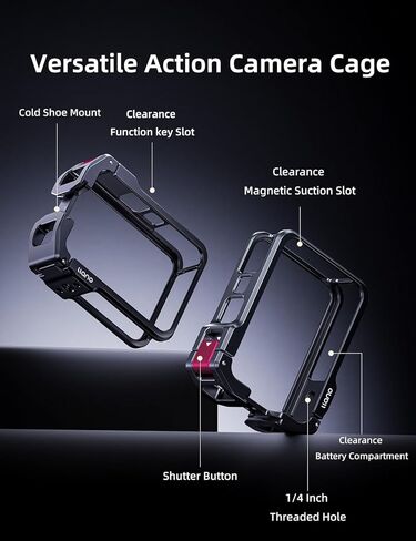 قفص كاميرا من الألومنيوم من llano لـ DJI Osmo 360 - إطار واقٍ مناسب بدقة CNC، حافظة معدنية خفيفة الوزن 45 جرام متوافقة مع ميكروفون DJI، حذاء بارد وحامل 1/4 بوصة - 20، دعم التصوير الأفقي والرأسي in Kuwait