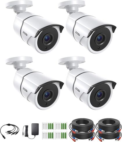 ZOSI 4 Pack 1080P 2MP HD-TVI Security Cameras with Audio, 100ft Night Vision, IP66 Weatherproof, Home Surveillance Outdoor Indoor CCTV Bullet Camera for 1080P/5MP/4K HD-TVI Analog DVR Systems in Saudi Arabia