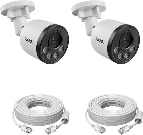 ZOSI 2 Pack 4K PoE إضافة على كاميرا الأمان مع كابلات إيثرنت، كاميرات IP خارجية بدقة 8 ميجابكسل مع اكتشاف الشخص/المركبة، صوت في اتجاه واحد، غلاف معدني، متوافق فقط مع نفس العلامة التجارية 8MP/4K POE NVR in Saudi Arabia