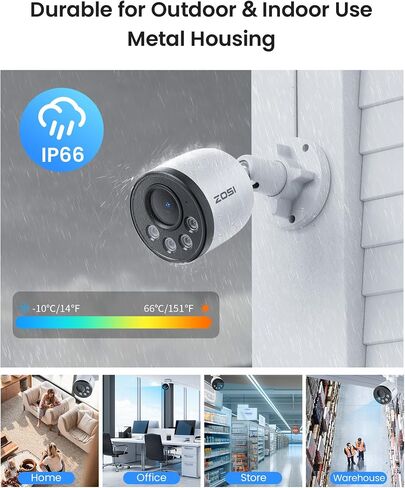 ZOSI 2 Pack 4K PoE إضافة على كاميرا الأمان مع كابلات إيثرنت، كاميرات IP خارجية بدقة 8 ميجابكسل مع اكتشاف الشخص/المركبة، صوت في اتجاه واحد، غلاف معدني، متوافق فقط مع نفس العلامة التجارية 8MP/4K POE NVR in Saudi Arabia