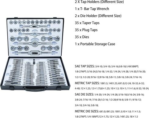 110PCS Tap and Die Set, Metric Size M2-M18 Standard Threading Tool with Adjustable Handles, Accessories and Storage Case for Cutting External and Internal Threads in Saudi Arabia