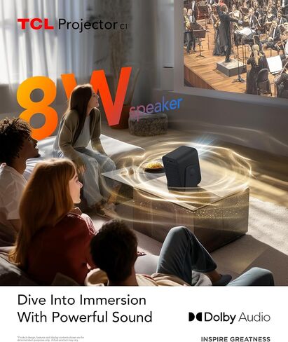 جهاز عرض خارجي محمول TCL C1 Google TV، أصلي 1080 بكسل، مرخص رسميًا من Netflix، واي فاي وبلوتوث، عمر 30000 ساعة، تركيز تلقائي، صوت دولبي رقمي 8 وات، شاشة 120 بوصة، مسرح منزلي in Kuwait