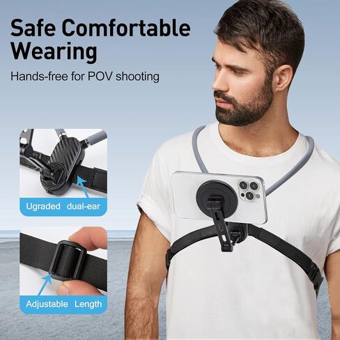 حامل هاتف الكاميرا على الصدر لـ GoPro، حزام قابل للتعديل على الصدر POV حامل الهاتف على الرقبة لملحقات DJI Osmo Nano Action 5 Pro/4/3، لـ Insta360 X5/X4/Ace Pro 2، لـ GoPro Hero 13/12/11 AKASO in Saudi Arabia