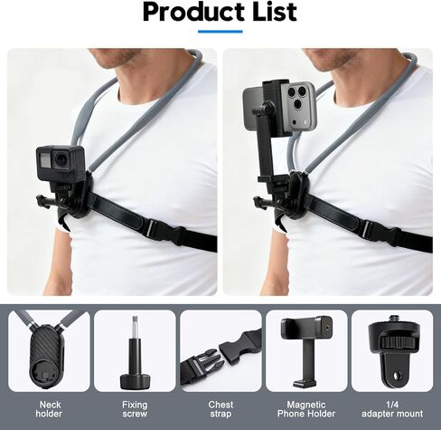 حامل هاتف الكاميرا على الصدر لـ GoPro، حزام قابل للتعديل على الصدر POV حامل الهاتف على الرقبة لملحقات DJI Osmo Nano Action 5 Pro/4/3، لـ Insta360 X5/X4/Ace Pro 2، لـ GoPro Hero 13/12/11 AKASO in Kuwait