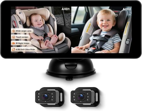 Rimoody 6.86'' Baby Car Camera for Seat HD Bual Rear Facing, Car Camera for Baby Night Vision Wide View Angle Reusable Sucker Bracket, Easy Install 360° Adjustable in Saudi Arabia