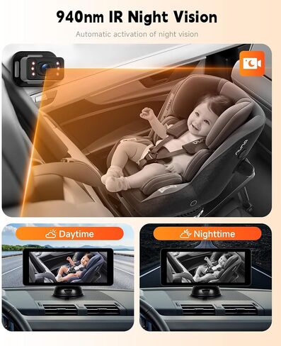 Rimoody 6.86'' Baby Car Camera for Seat HD Bual Rear Facing, Car Camera for Baby Night Vision Wide View Angle Reusable Sucker Bracket, Easy Install 360° Adjustable in Saudi Arabia
