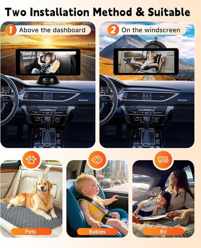 Rimoody 6.86'' Baby Car Camera for Seat HD Bual Rear Facing, Car Camera for Baby Night Vision Wide View Angle Reusable Sucker Bracket, Easy Install 360° Adjustable in Saudi Arabia