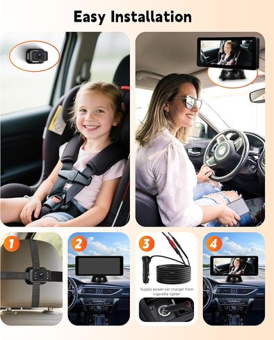 Rimoody 6.86'' Baby Car Camera for Seat HD Bual Rear Facing, Car Camera for Baby Night Vision Wide View Angle Reusable Sucker Bracket, Easy Install 360° Adjustable in Saudi Arabia