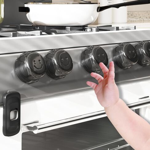 Stove Knob Safety Covers, (5+1Pack) Dual-Lucks Oven Knob Covers for Child Safety, Clear Vies, Universal Size (White) in Saudi Arabia