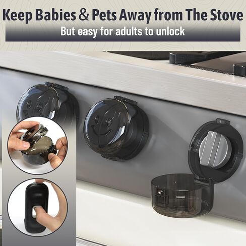 Stove Knob Safety Covers, (5+1Pack) Dual-Lucks Oven Knob Covers for Child Safety, Clear Vies, Universal Size (White) in Saudi Arabia