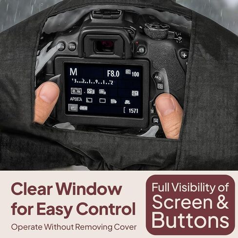 غطاء مطر للكاميرا مقاوم للماء - واقي للطقس DSLR وSLR عالمي مع نافذة شفافة، وأكمام برباط قابلة للتعديل وملاءمة آمنة، وغطاء مطر للتصوير في الهواء الطلق، والسفر، والظروف القاسية in Kuwait