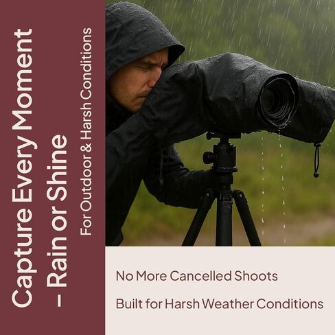 غطاء مطر للكاميرا مقاوم للماء - واقي للطقس DSLR وSLR عالمي مع نافذة شفافة، وأكمام برباط قابلة للتعديل وملاءمة آمنة، وغطاء مطر للتصوير في الهواء الطلق، والسفر، والظروف القاسية in Kuwait