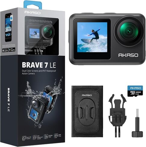 مجموعة أدوات كاميرا AKASO Brave 7 LE Action مع بطاقة MicroSDXC U3 وحقيبة الظهر سريعة الإصدار وحزام الكتف وملحقات التركيب in Saudi Arabia