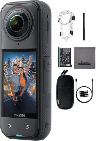 Insta360 X5 - كاميرا تصوير فيديو 8K 360 مقاومة للماء بدقة 72 ميجابكسل مع حافظة غوص غير مرئية، مستشعر 1/1.28 بوصة، عدسات واسعة الزاوية وخفيفة الوزن وقابلة للاستبدال من قبل المستخدم للرياضة والسفر ومحتوى المبدعين في الهواء الطلق in Saudi Arabia