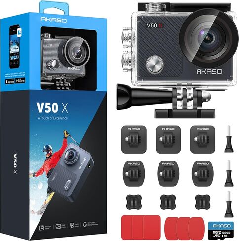 AKASO V50X Action Camera with MicroSDXC U3 Card and Adhesive Mount Kit Bundle in Saudi Arabia