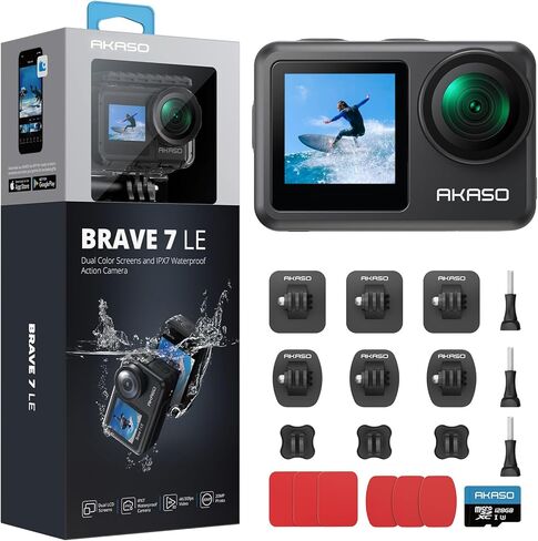 AKASO Brave 7 LE Action Camera with MicroSDXC U3 Card and Adhesive Mount Kit Bundle in Saudi Arabia