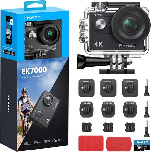 AKASO EK7000 Action Camera with MicroSDXC U3 Card and Adhesive Mount Kit Bundle in Saudi Arabia