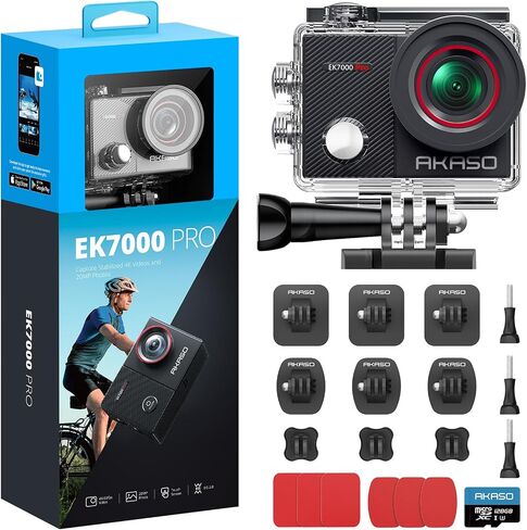 كاميرا AKASO EK7000 Pro Action مع بطاقة MicroSDXC U3 ومجموعة أدوات التثبيت اللاصقة in Saudi Arabia