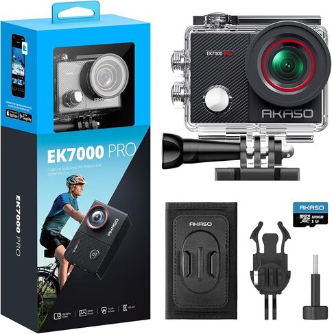 AKASO EK7000 Pro Action Camera with MicroSDXC U3 Card and Quick Release Backpack Shoulder Strap Mount Accessories Kit Bundle in Saudi Arabia