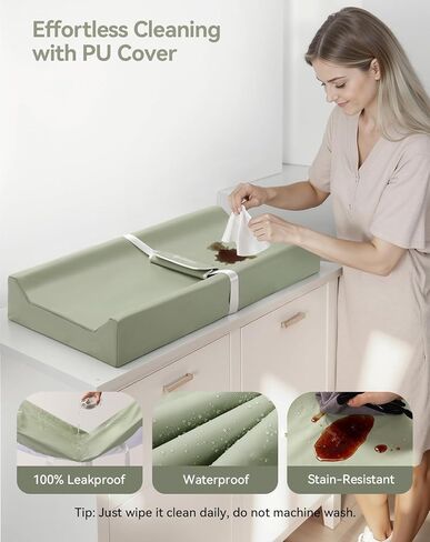 COMOMY Baby Changing Pad with Wipeable & Waterproof PU Cover, Contoured Diaper Changing Pad for Dresser with Non-Slip Safety Belt, Portable and Lightweight, Large Cushioned Foam, Beige in Kuwait
