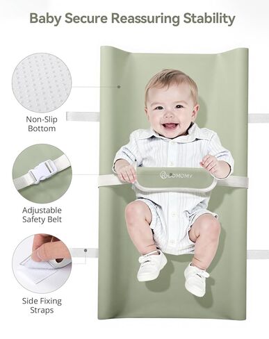 COMOMY Baby Changing Pad with Wipeable & Waterproof PU Cover, Contoured Diaper Changing Pad for Dresser with Non-Slip Safety Belt, Portable and Lightweight, Large Cushioned Foam, Beige in Kuwait