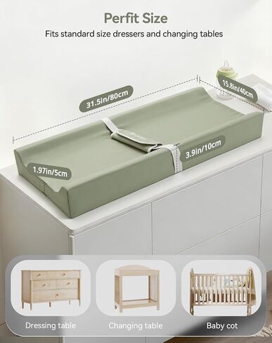 COMOMY Baby Changing Pad with Wipeable & Waterproof PU Cover, Contoured Diaper Changing Pad for Dresser with Non-Slip Safety Belt, Portable and Lightweight, Large Cushioned Foam, Beige in Kuwait