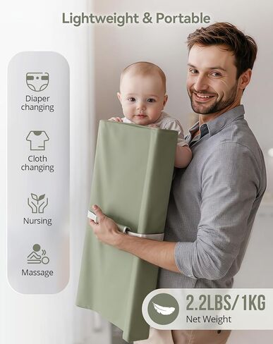 COMOMY Baby Changing Pad with Wipeable & Waterproof PU Cover, Contoured Diaper Changing Pad for Dresser with Non-Slip Safety Belt, Portable and Lightweight, Large Cushioned Foam, Beige in Kuwait