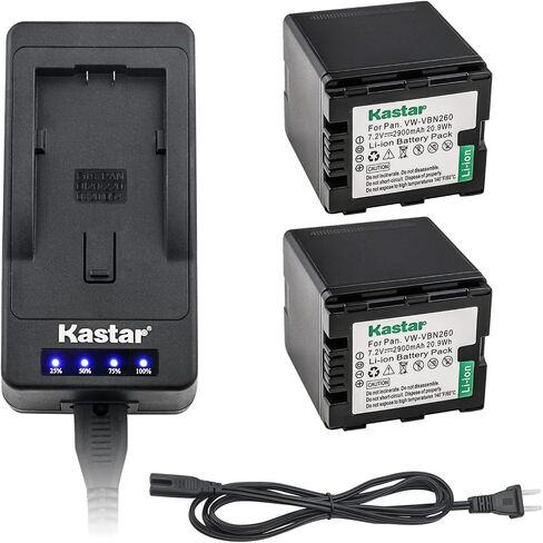 Kastar LED Super Fast Charger + 2-Pack Battery Replacement for Panasonic VW-VBN260 Battery, HC-X800, HC-X900, HC-X900M, HC-X910, HC-X920, HC-X920M, HDC-HS900, HDC-SD800, HDC-SD900, HDC-TM900 Cameras in Saudi Arabia