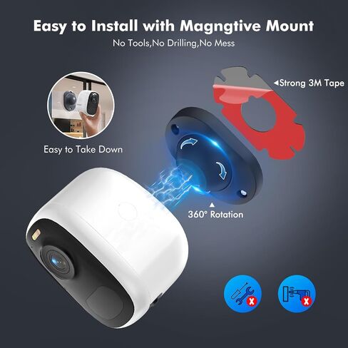 2K Wireless WiFi Surveillance Camera Battery, 4MP Indoor Camera with Magnetic Base, Colour Night Vision, AI & PIR Motion Detection, Two-Way Audio, IP65 Waterproof in Saudi Arabia