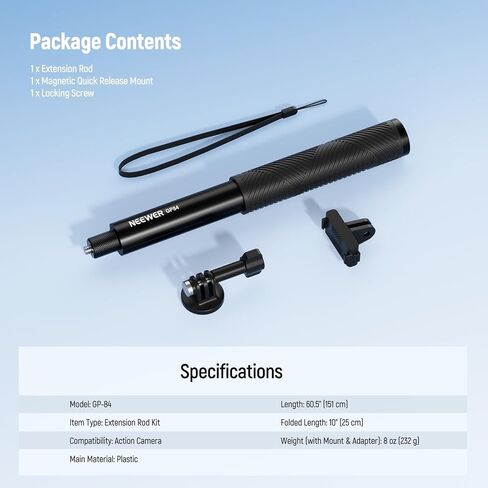 طقم قضيب تمديد NEEWER متوافق مع DJI OSMO Action 5 Pro 4 3 GoPro Insta360 AKASO، عصا سيلفي غير مرئية مقاس 27.8 بوصة، محول كاميرا الحركة وحامل مغناطيسي سريع الفك لتسجيل الفيديو، GP-86 in Kuwait