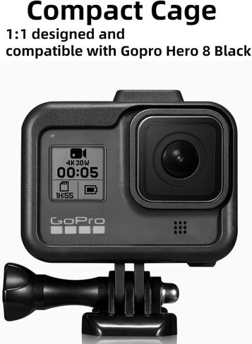 قفص إطار لكاميرا Gopro Hero 8 باللون الأسود، هيكل عظمي لقفص متين مع قاعدة تثبيت سريعة التحرير ومسمار طويل، إطار واقٍ خفيف الوزن للأحذية الباردة لـ Gopro Hero 8 in Saudi Arabia