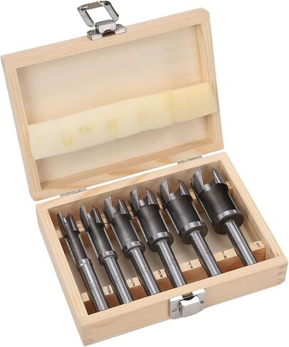 Industrial Deep Plug Cutter 6 PCS Set 3/8" 1/2" 5/8" 3/4" 7/8" 1" for Woodworking with Storage Wooden Box in Saudi Arabia