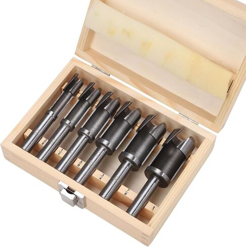 Industrial Deep Plug Cutter 6 PCS Set 3/8" 1/2" 5/8" 3/4" 7/8" 1" for Woodworking with Storage Wooden Box in Saudi Arabia