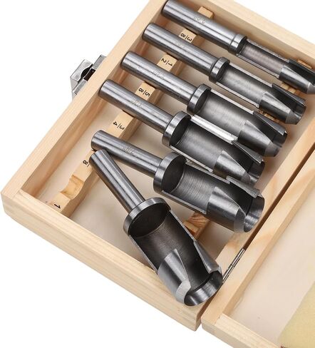 Industrial Deep Plug Cutter 6 PCS Set 3/8" 1/2" 5/8" 3/4" 7/8" 1" for Woodworking with Storage Wooden Box in Saudi Arabia