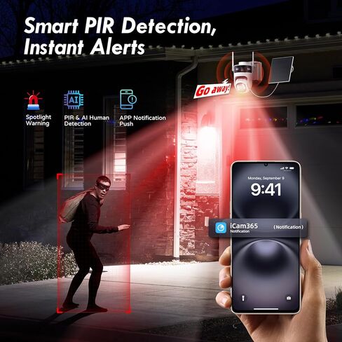 كاميرا أمان خلوية 4G LTE: عدسة مزدوجة Camara de Seguridad لاسلكية في الهواء الطلق، عرض مباشر 360 درجة مع بطاقة SD 32 جيجا، مراقبة منزلية بدون واي فاي، تعمل بالطاقة الشمسية، رؤية ليلية ملونة 2K، حركة PIR in Kuwait