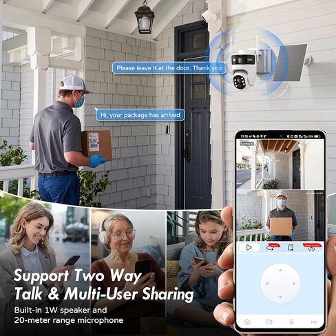 كاميرا أمان خلوية 4G LTE: عدسة مزدوجة Camara de Seguridad لاسلكية في الهواء الطلق، عرض مباشر 360 درجة مع بطاقة SD 32 جيجا، مراقبة منزلية بدون واي فاي، تعمل بالطاقة الشمسية، رؤية ليلية ملونة 2K، حركة PIR in Kuwait
