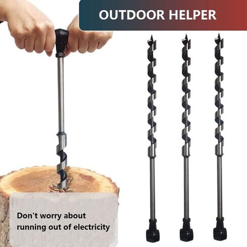 Manual Hand Drill and Hand Wood Auger for Wood Camping Shelter Building, Multipurpose Manual Survival Drill Bit with A Wooden Stick Hand Auger Woodworking Hole Saw Bit to Fix The ​Tent Nails (Color : in Saudi Arabia