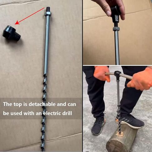 Manual Hand Drill and Hand Wood Auger for Wood Camping Shelter Building, Multipurpose Manual Survival Drill Bit with A Wooden Stick Hand Auger Woodworking Hole Saw Bit to Fix The ​Tent Nails (Color : in Saudi Arabia