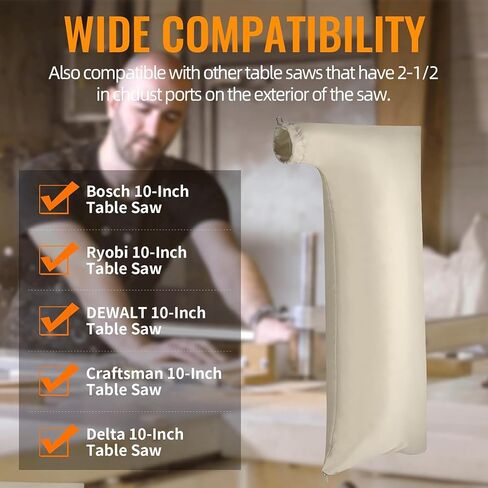 Universal 10" Table Saw Dust Collector Bag Compatible for Dewalt, Ryobi, Bosch, Craftsman, Delta, Metabo, Kobalt, Skilsaw (2.5" Dust Port) – 1 Pack, Beige in Saudi Arabia