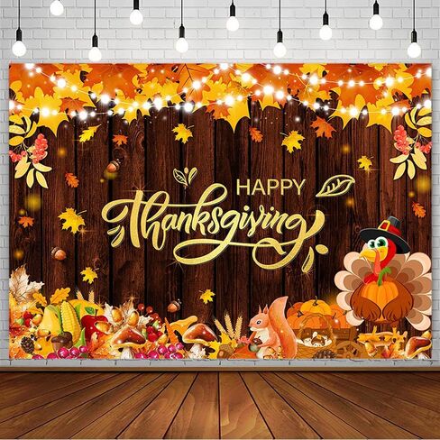 7x5ft Thanksgiving Day Backdrop Give Thanks Party Decorations Fall Pumpkin Maple Leaf Turkey Corn Fruit Harvest Welcome Autumn Photography Background Happy Fall Banner Photo Shoot Props in Saudi Arabia