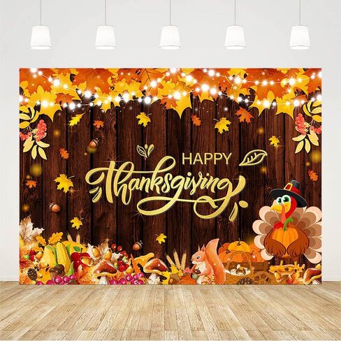 7x5ft Thanksgiving Day Backdrop Give Thanks Party Decorations Fall Pumpkin Maple Leaf Turkey Corn Fruit Harvest Welcome Autumn Photography Background Happy Fall Banner Photo Shoot Props in Saudi Arabia