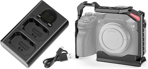 NEEWER Full Camera Cage Compatible with Sony a7R V/a7R IV/a7 IV/a7S III/a1, Compatible with DJI RS Stabilizers, CA004，Dual USB Charger for Sony NP-FZ100 Battery Included in Saudi Arabia